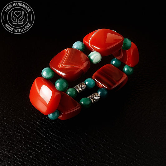 Akik Iki Sıralı Nazardan Koruyan, Stres Kalkanı Premium Bileklik