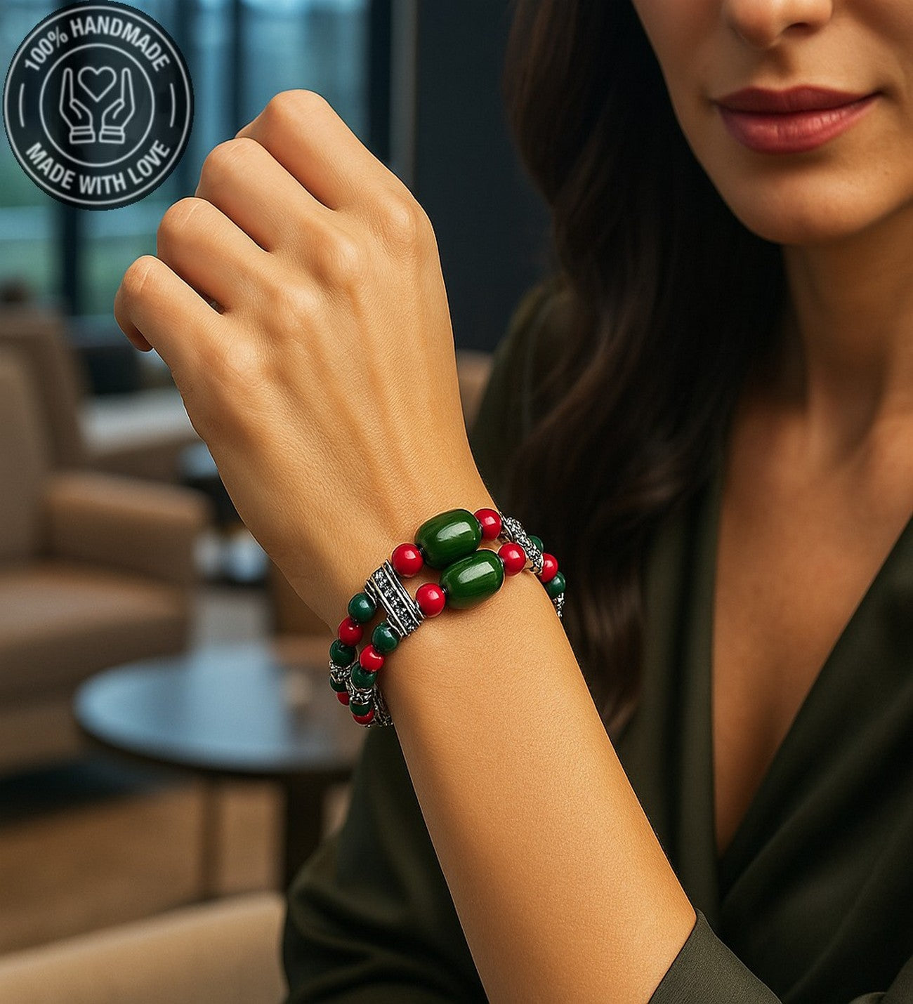 2 Sıralı Akik Mercan Nazara Karşı Etkili Denge Ve Enerji Veren Bileklik