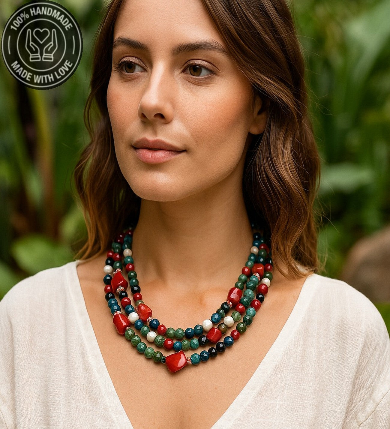 Mercan Akik Havlit Denge Huzur Ve Nazar Koruması Için 3 Sıralı Kolye