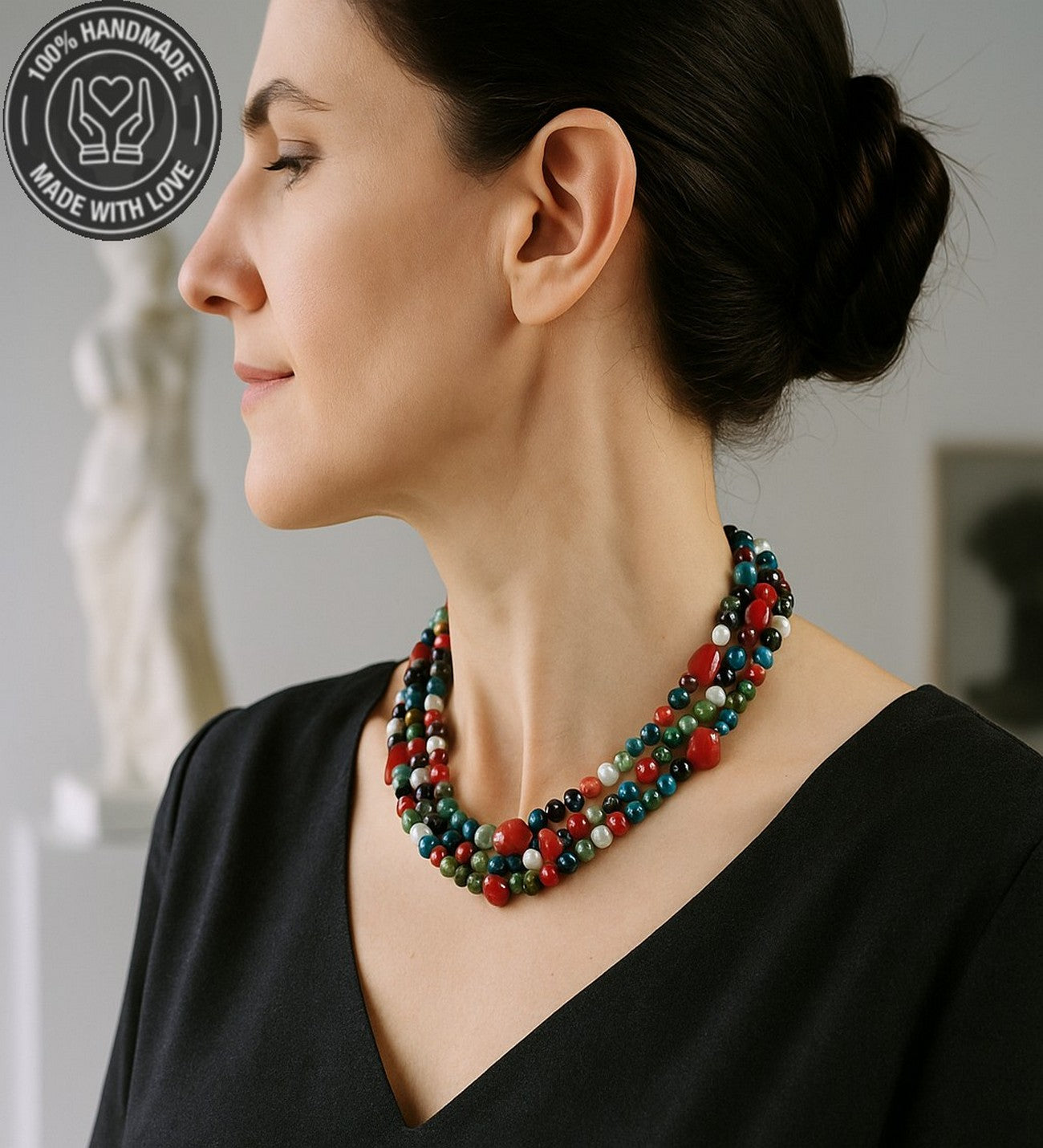 Mercan Akik Havlit Denge Huzur Ve Nazar Koruması Için 3 Sıralı Kolye