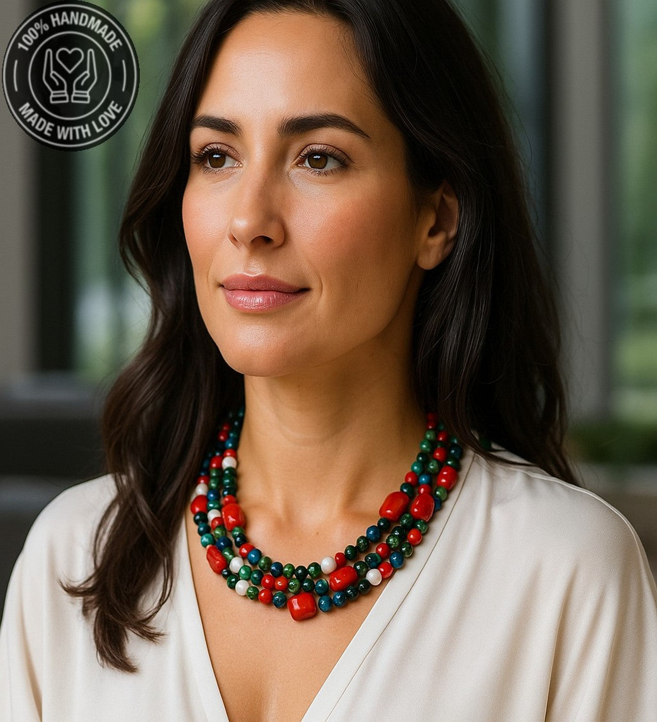 Mercan Akik Havlit Denge Huzur Ve Nazar Koruması Için 3 Sıralı Kolye