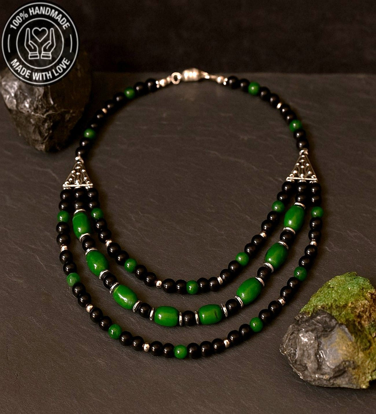 Akik Oniks 3 Sıralı Nazar Koruması Kendine Güven Ve Enerji Kolyesi