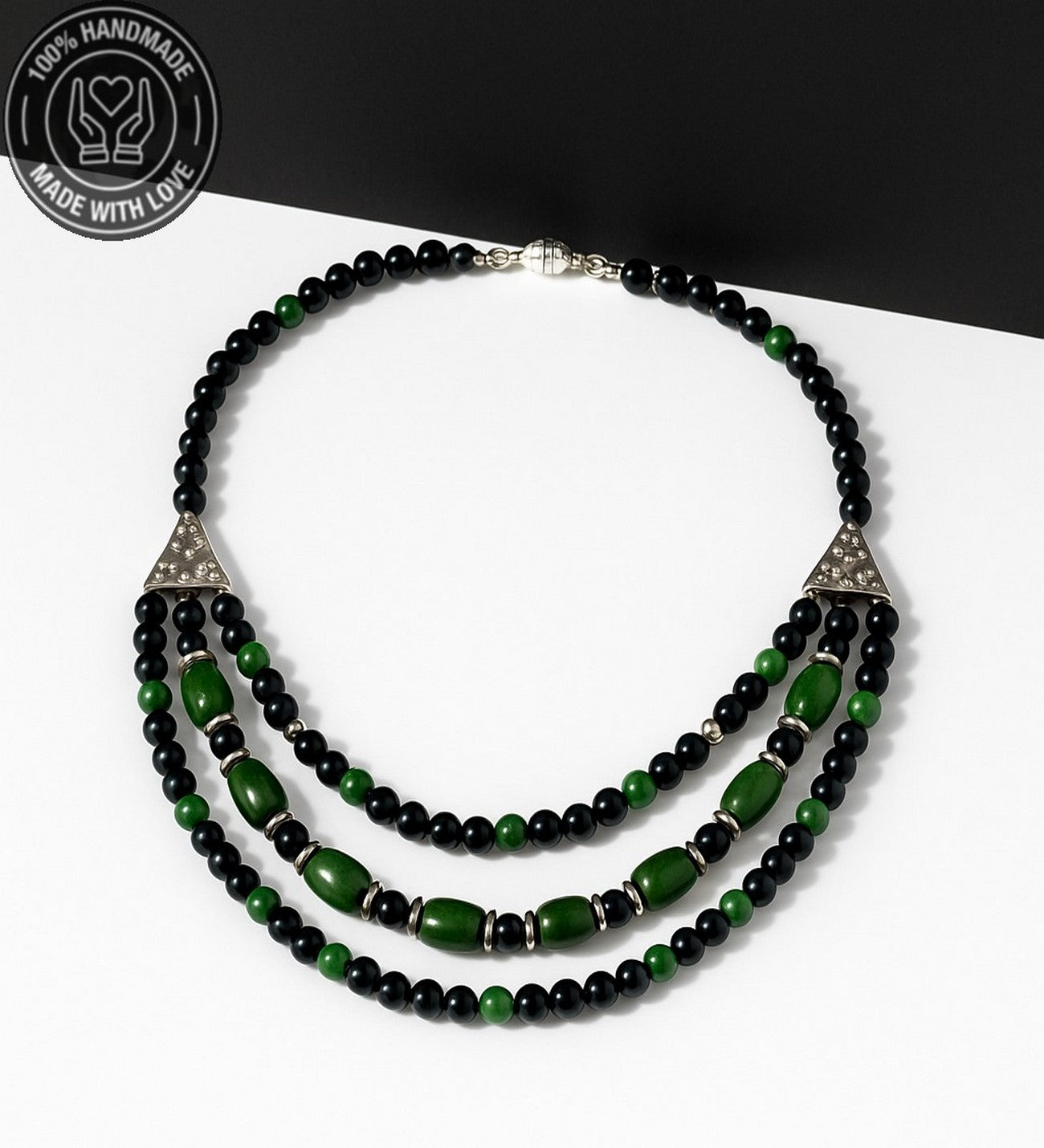 Akik Oniks 3 Sıralı Nazar Koruması Kendine Güven Ve Enerji Kolyesi