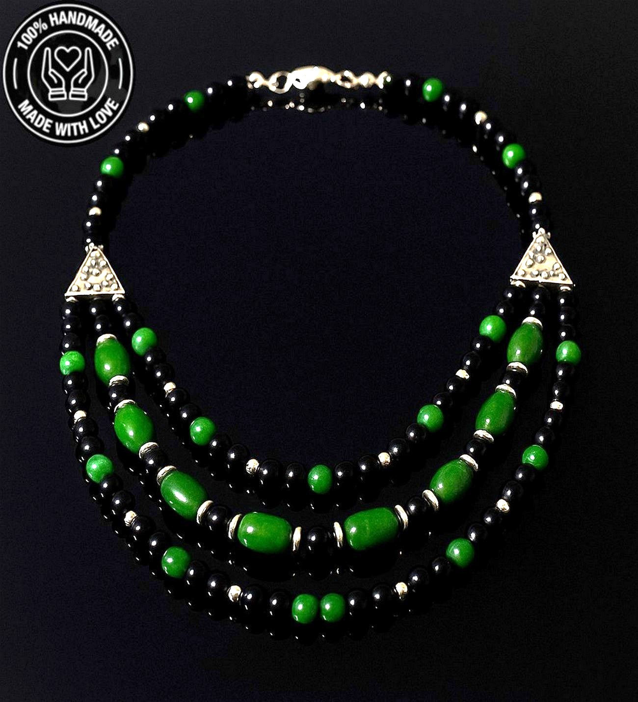 Akik Oniks 3 Sıralı Nazar Koruması Kendine Güven Ve Enerji Kolyesi