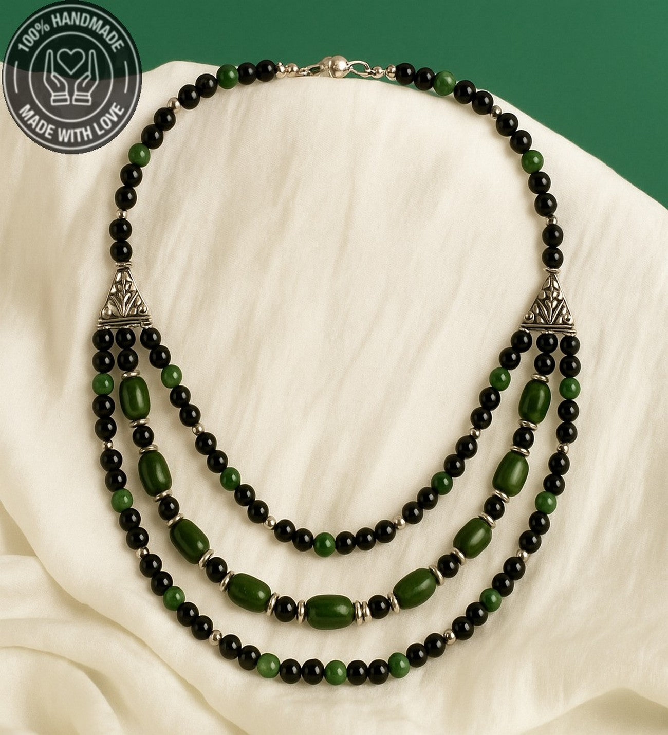 Akik Oniks 3 Sıralı Nazar Koruması Kendine Güven Ve Enerji Kolyesi