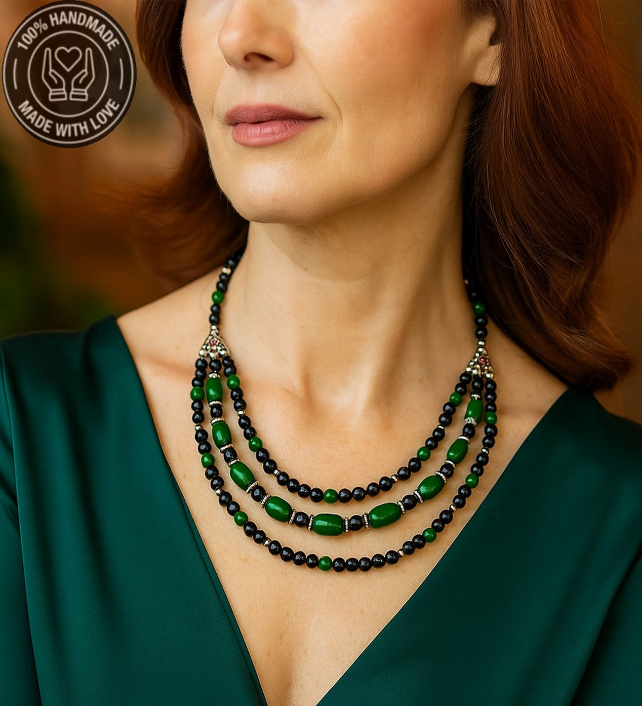 Akik Oniks 3 Sıralı Nazar Koruması Kendine Güven Ve Enerji Kolyesi