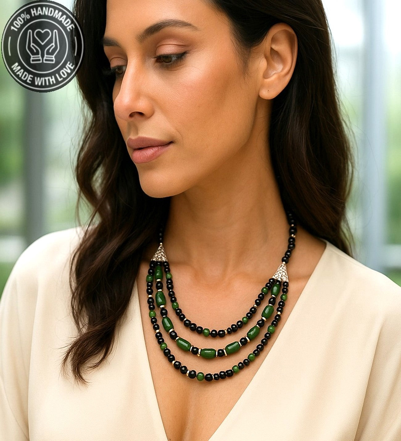 Akik Oniks 3 Sıralı Nazar Koruması Kendine Güven Ve Enerji Kolyesi