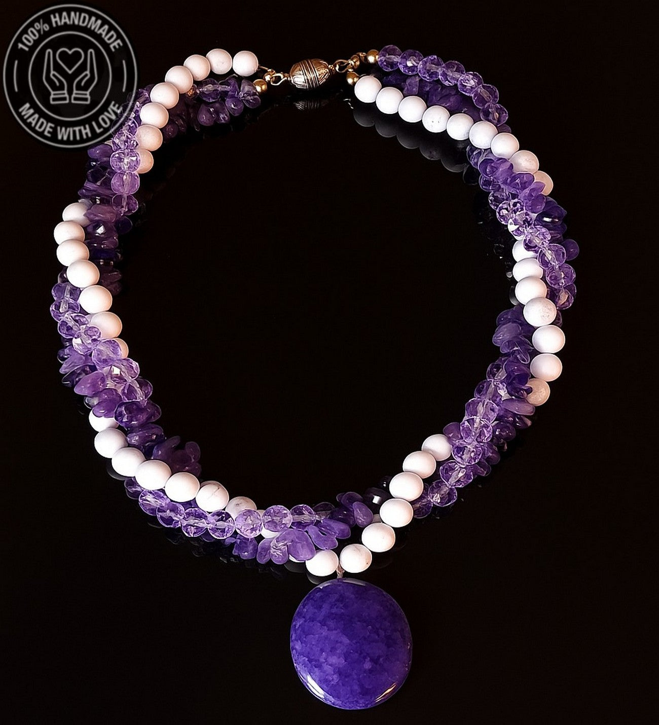 Ametist Havlit Kristal Üç Sıralı Karar Verme Sezgisel Güç Ve Negatif Enerji Temizleme Kolyesi