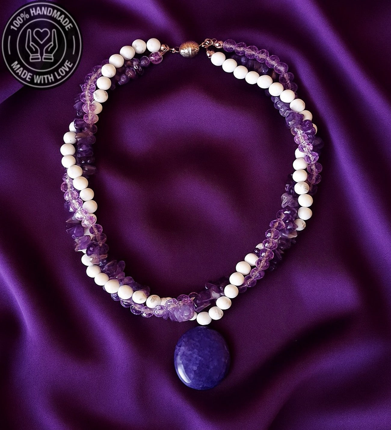 Ametist Havlit Kristal Üç Sıralı Karar Verme Sezgisel Güç Ve Negatif Enerji Temizleme Kolyesi