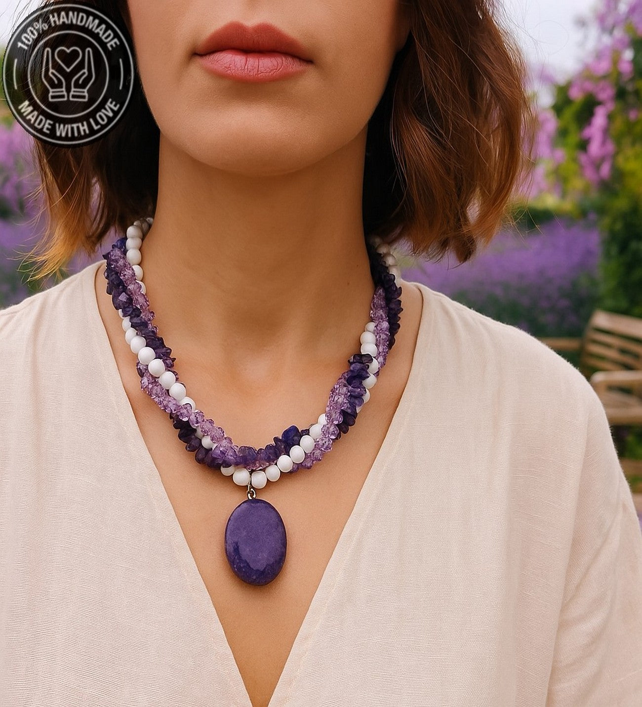 Ametist Havlit Kristal Üç Sıralı Karar Verme Sezgisel Güç Ve Negatif Enerji Temizleme Kolyesi