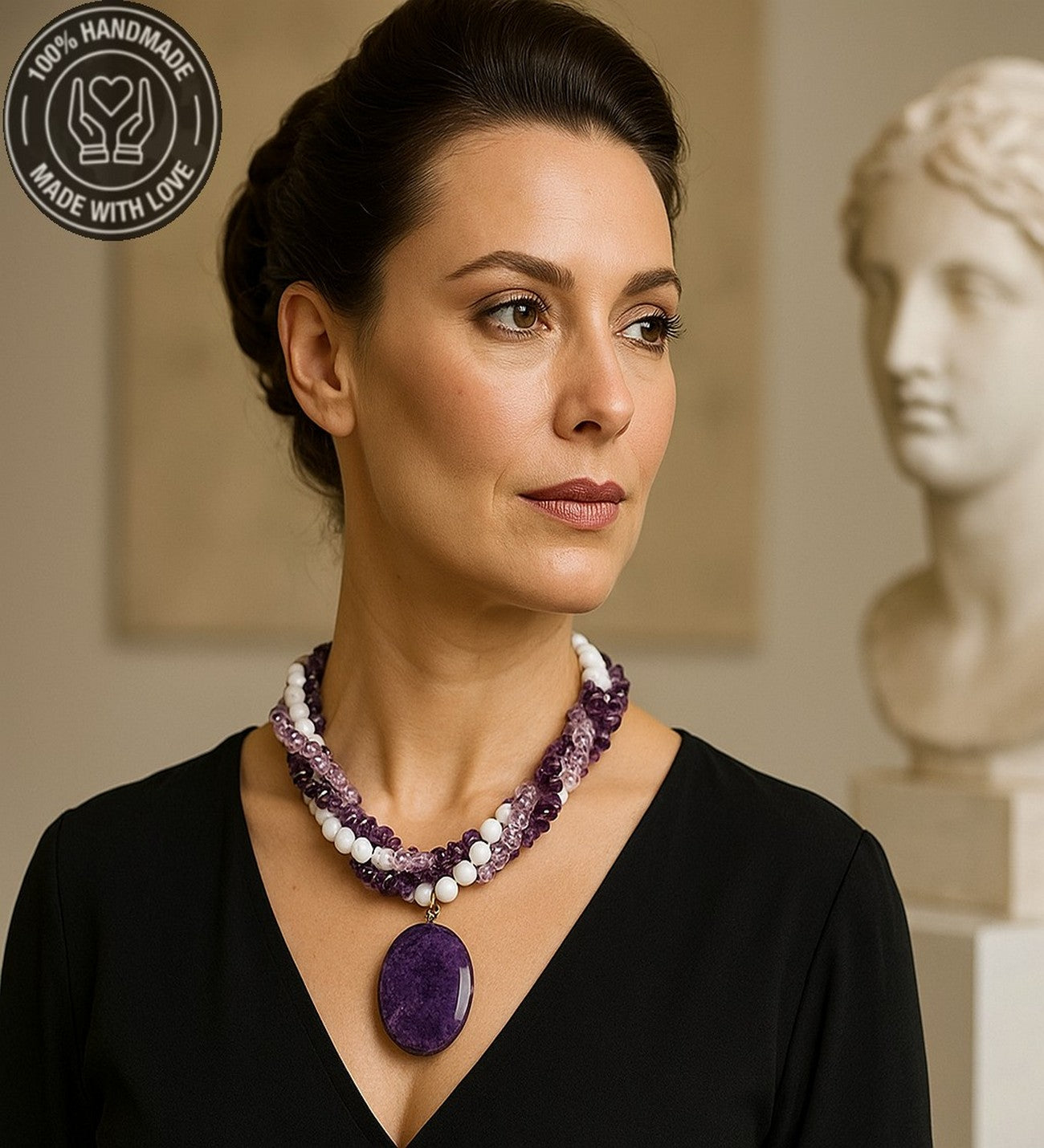 Ametist Havlit Kristal Üç Sıralı Karar Verme Sezgisel Güç Ve Negatif Enerji Temizleme Kolyesi