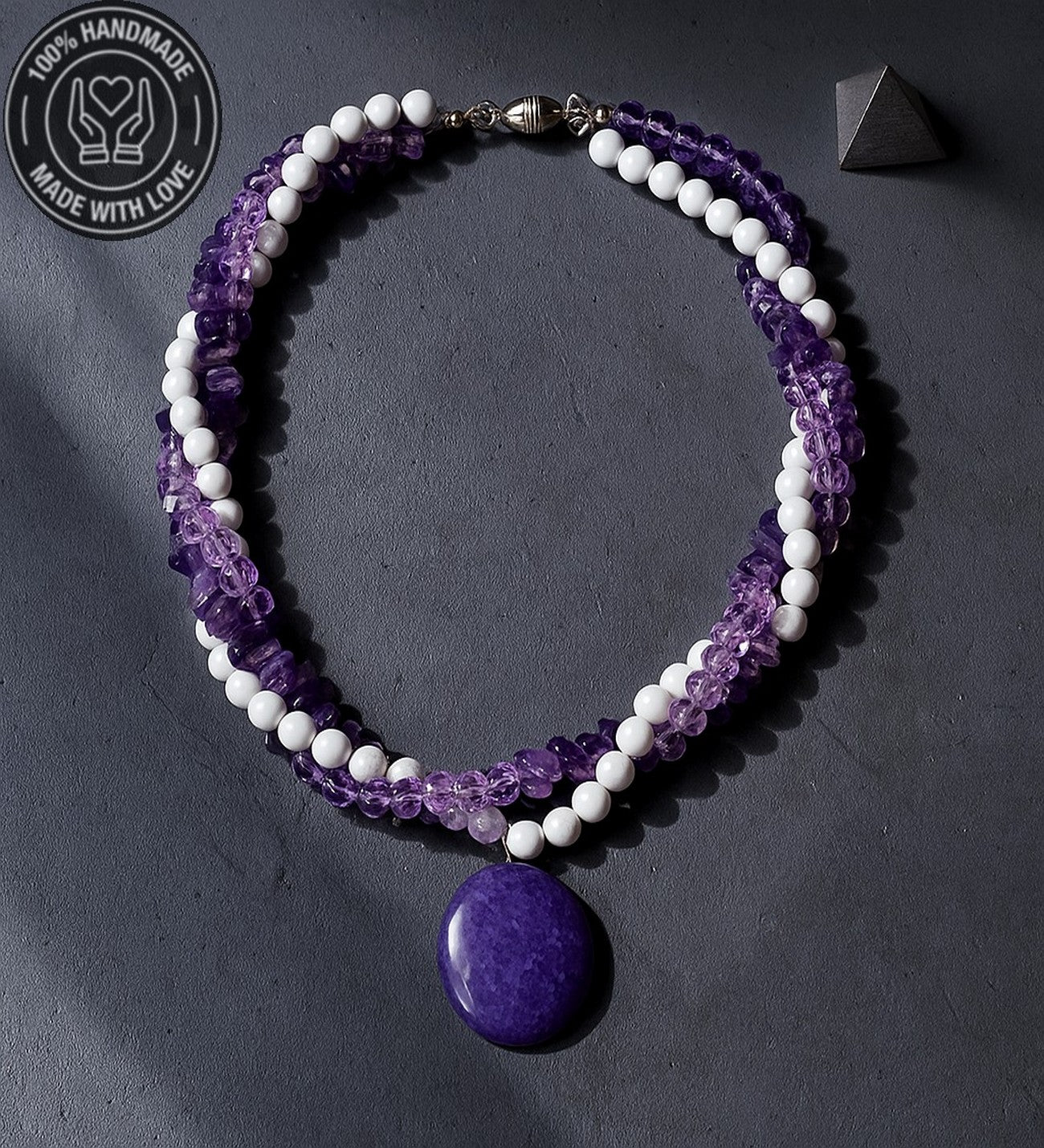 Ametist Havlit Kristal Üç Sıralı Karar Verme Sezgisel Güç Ve Negatif Enerji Temizleme Kolyesi