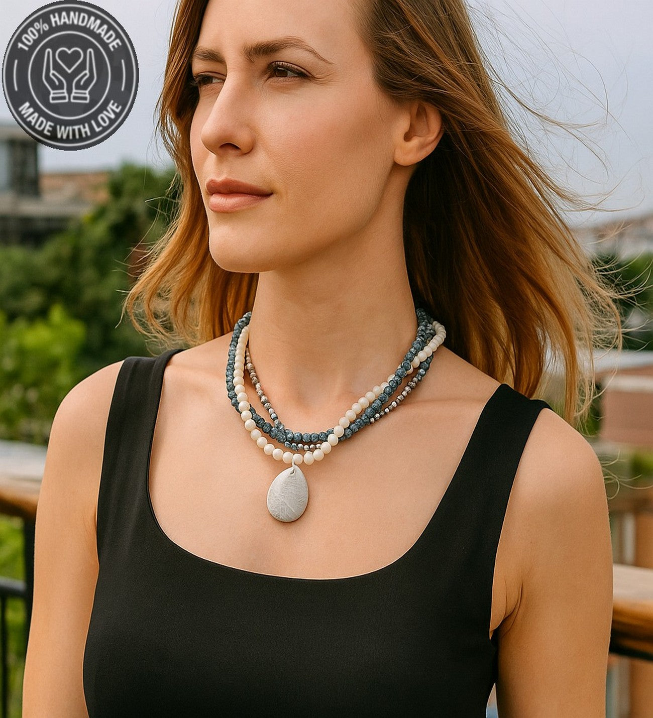 Buzlu Siyah Akik Beyaz Akik Kristal 3 Sıralı Nazar Koruması, Zihinsel Berraklık Ve Huzur Kolyesi