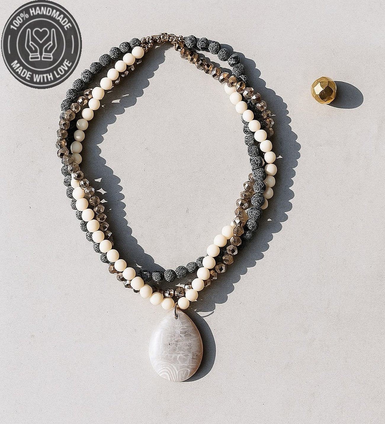 Buzlu Siyah Akik Beyaz Akik Kristal 3 Sıralı Nazar Koruması, Zihinsel Berraklık Ve Huzur Kolyesi