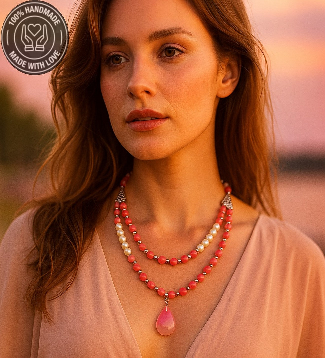 İnci Pembe Kuvars Iki Sıralı Özgüven Huzur Ve Zarafet Kolyesi