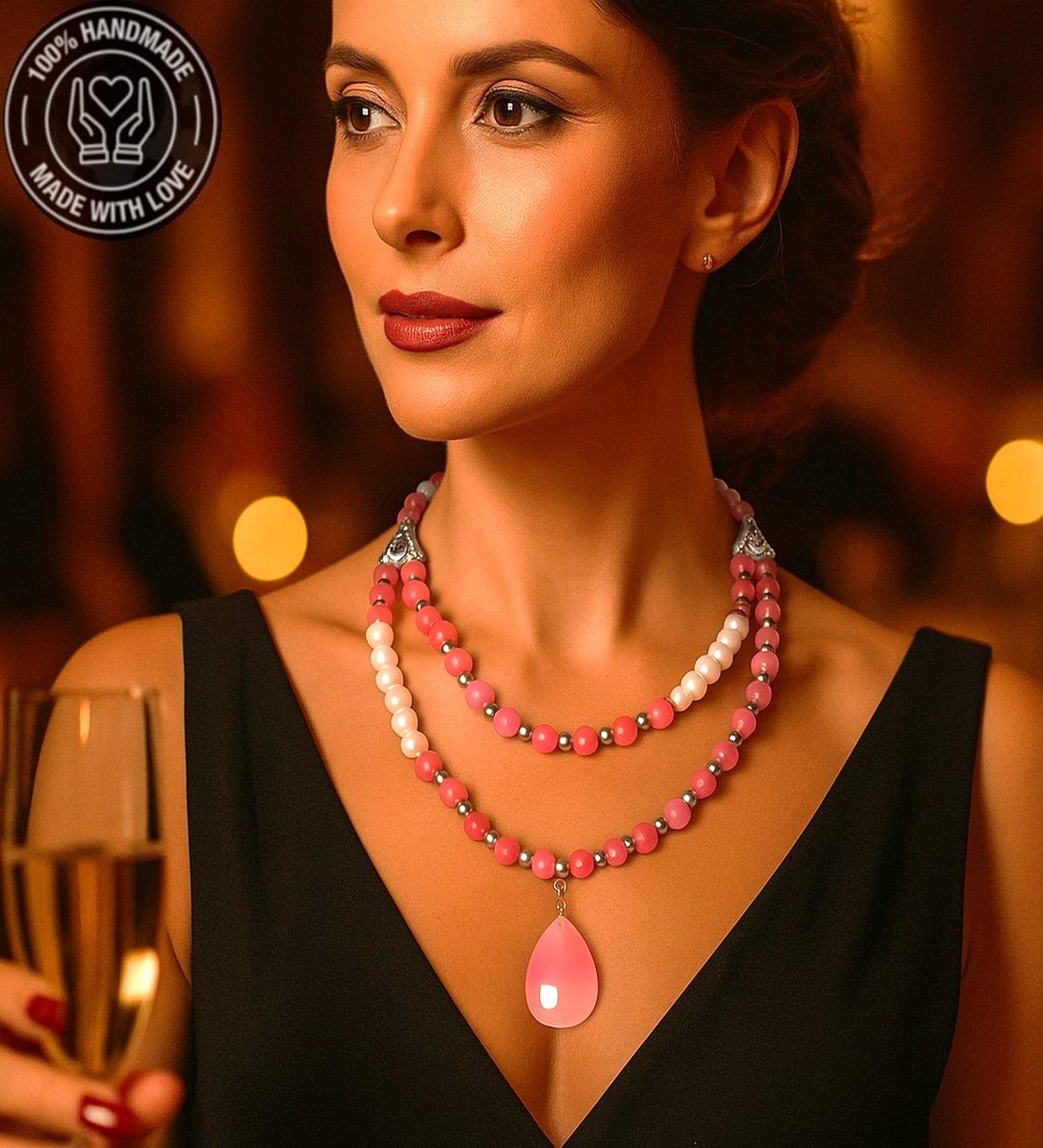 İnci Pembe Kuvars Iki Sıralı Özgüven Huzur Ve Zarafet Kolyesi