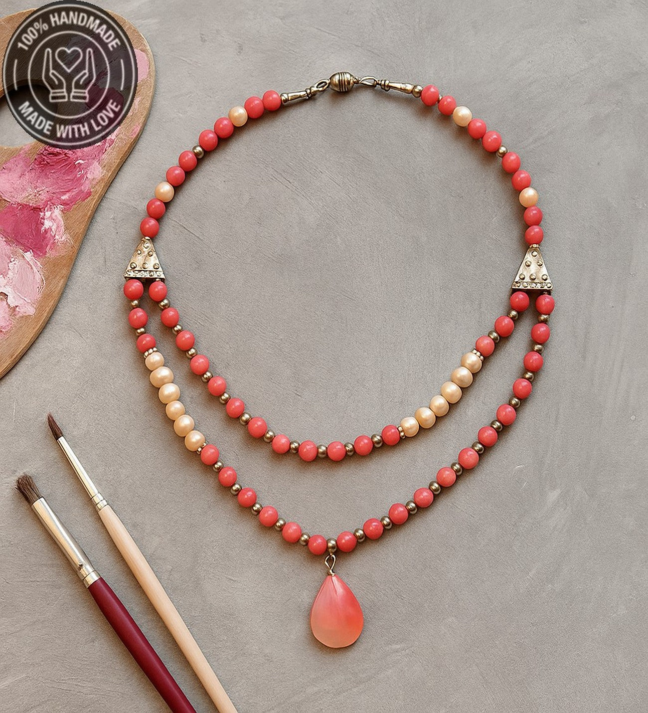 İnci Pembe Kuvars Iki Sıralı Özgüven Huzur Ve Zarafet Kolyesi