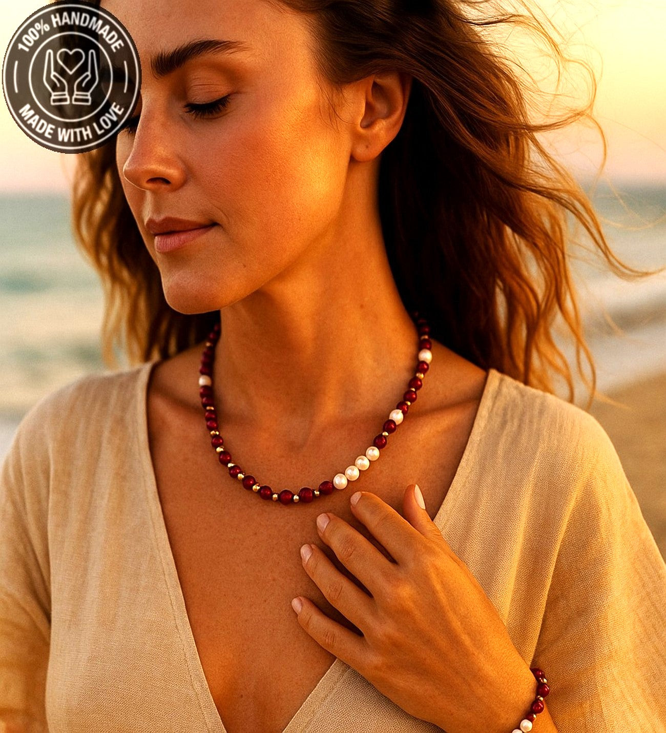 Gerçek Inci Mercan Duygusal Denge Ve Nazardan Korunma Kolye Bileklik Seti