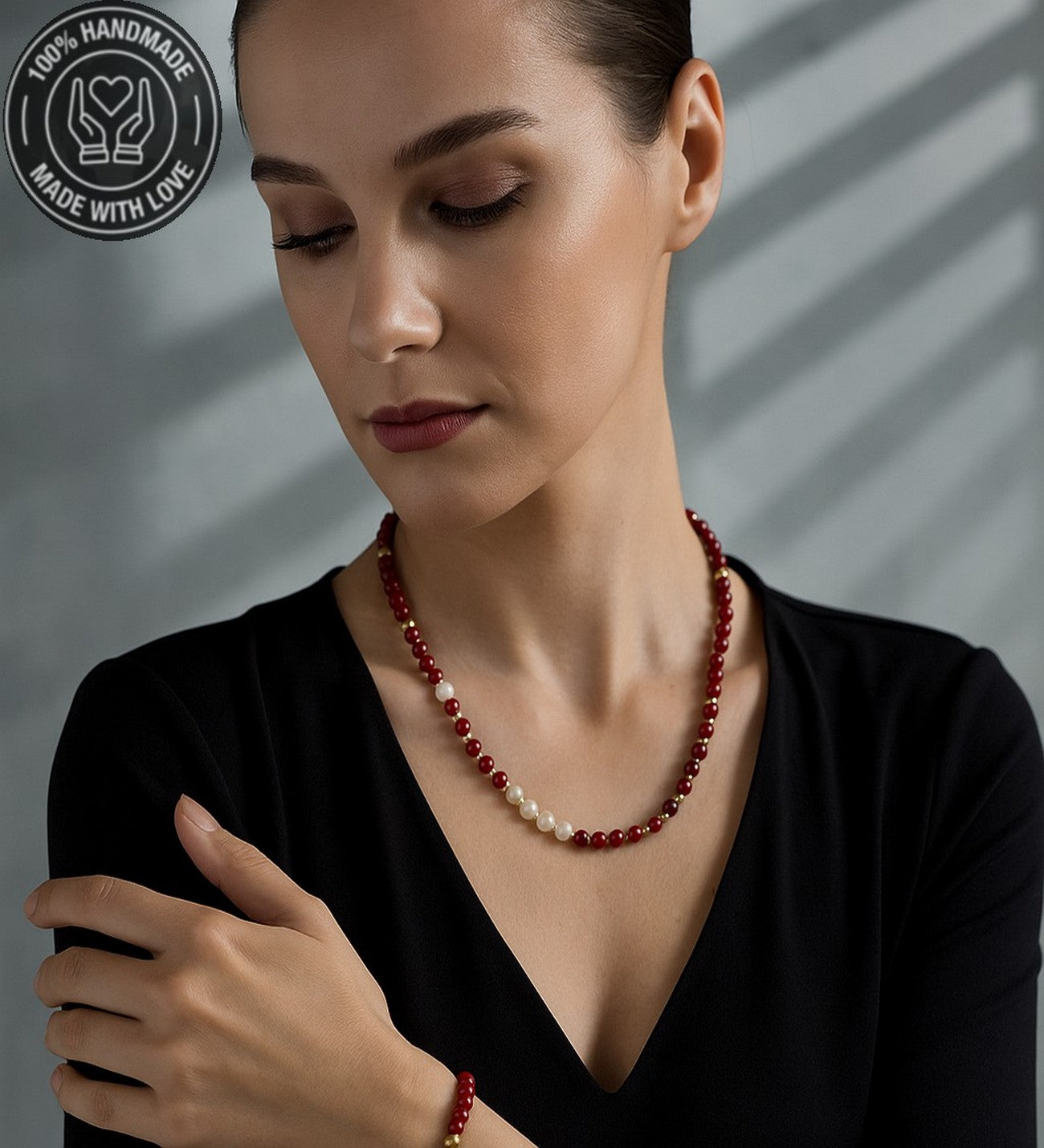 Gerçek Inci Mercan Duygusal Denge Ve Nazardan Korunma Kolye Bileklik Seti