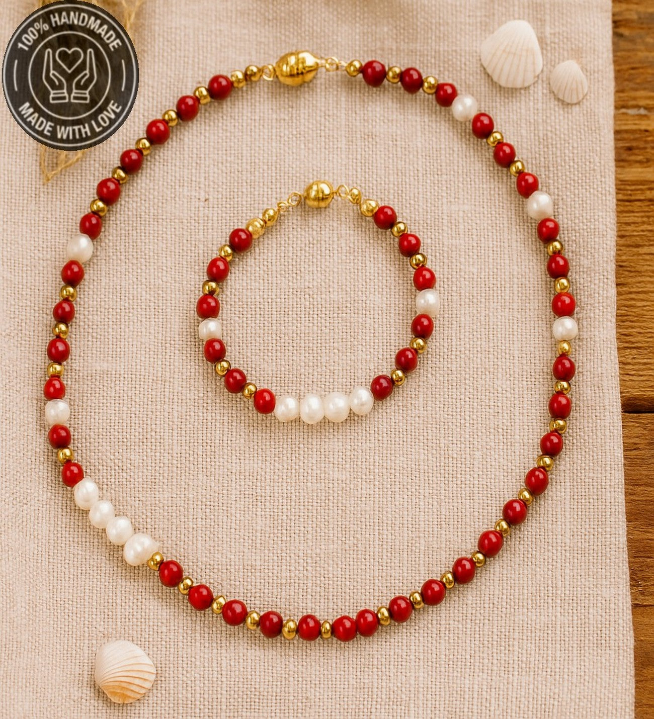 Gerçek Inci Mercan Duygusal Denge Ve Nazardan Korunma Kolye Bileklik Seti