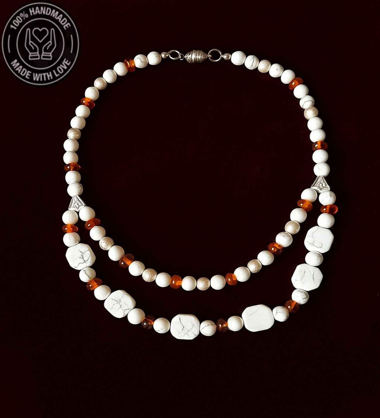 Havlit Kehribar Iki Sıralı Huzur, Bereket Ve Denge Kolyesi