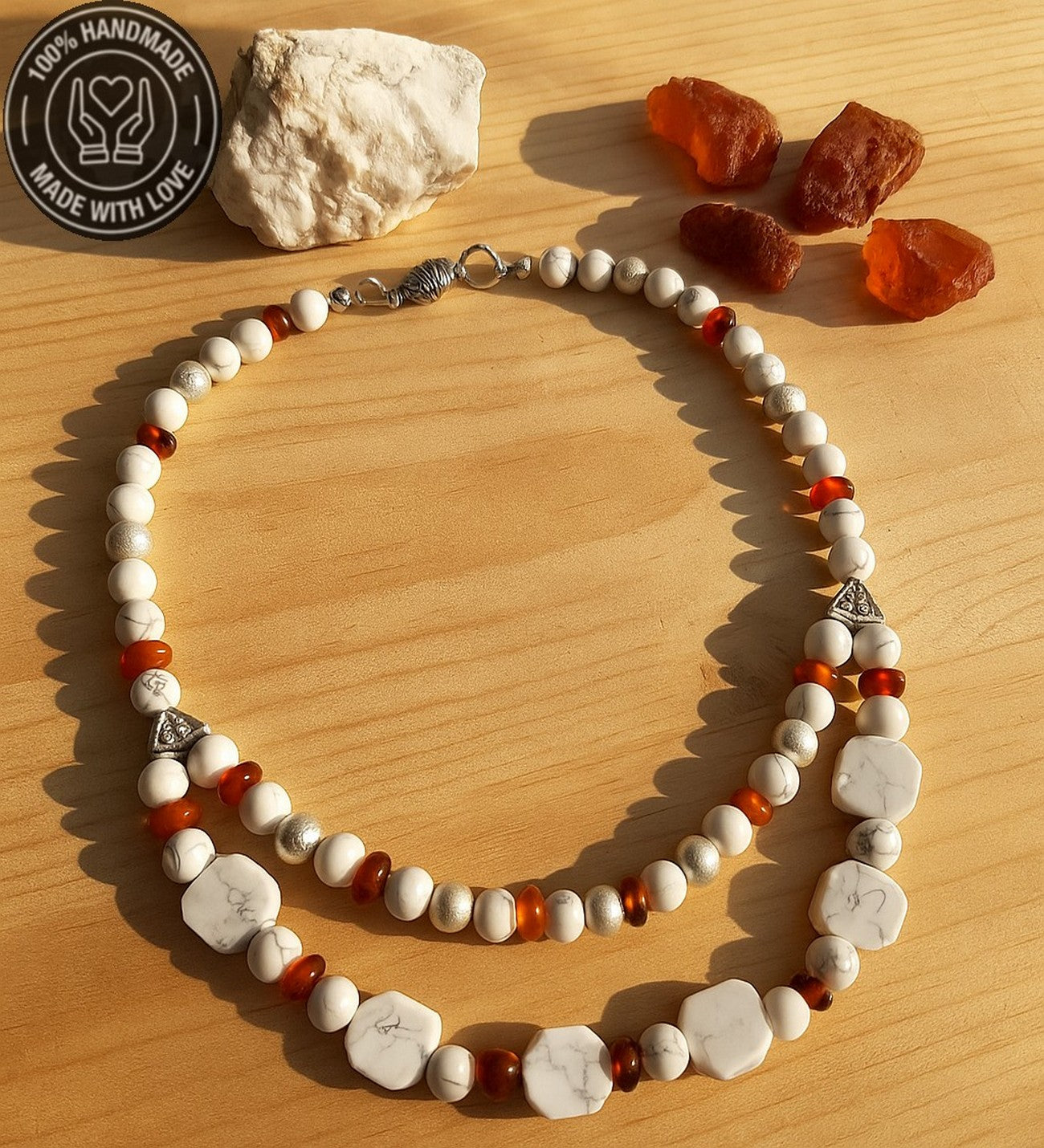 Havlit Kehribar Iki Sıralı Huzur, Bereket Ve Denge Kolyesi