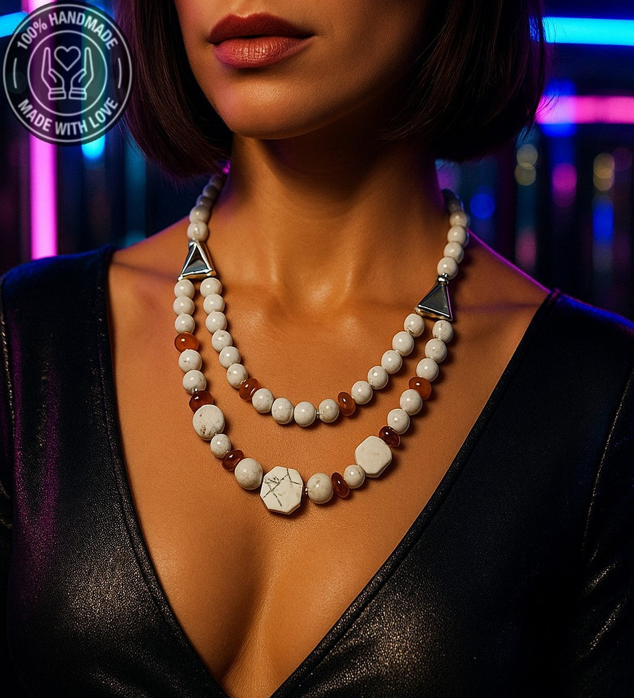 Havlit Kehribar Iki Sıralı Huzur, Bereket Ve Denge Kolyesi