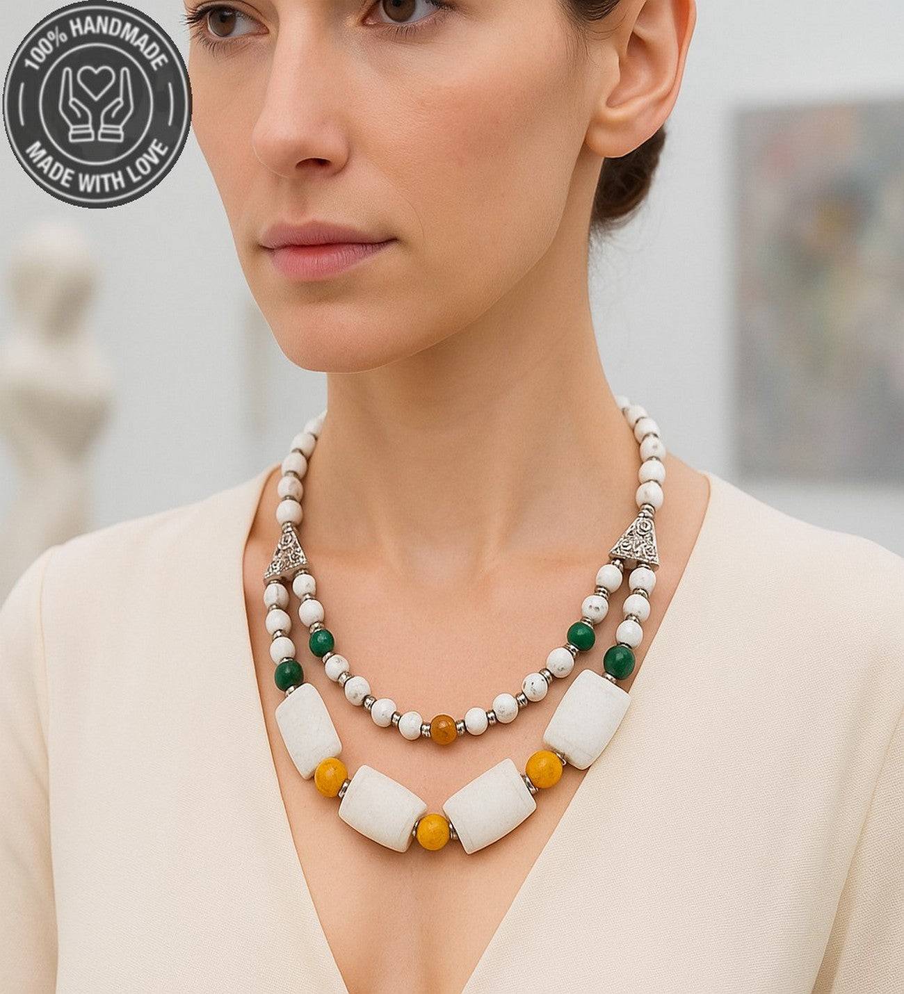 Havlit Kuvars Negatif Enerjiden Arınma Zihinsel Berraklık Için Iki Sıralı Kolye Ve Bileklik Seti