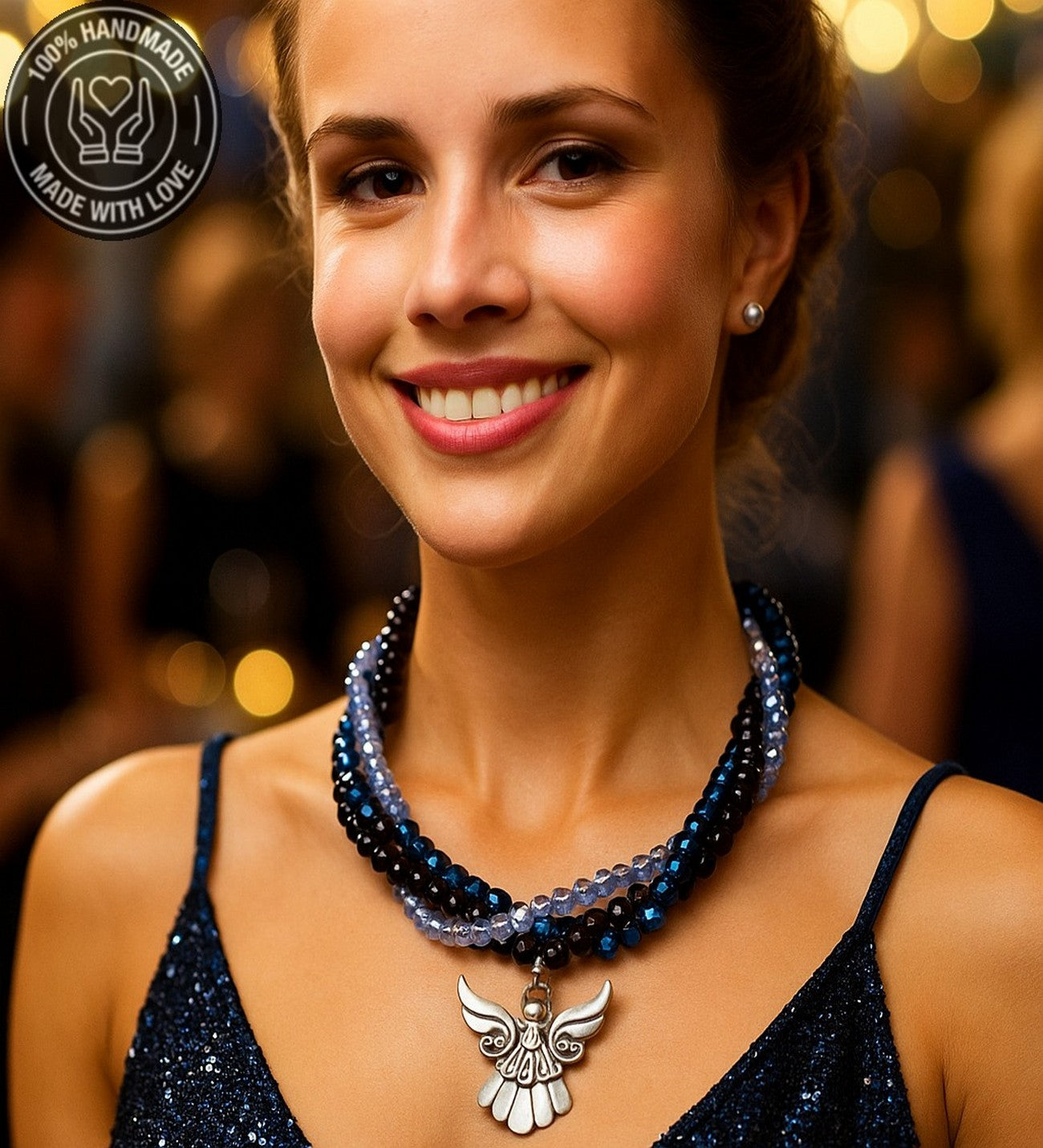 Hematit Oniks Kristal Üç Sıralı Enerji Zihin Ve Nazardan Koruma Kolyesi