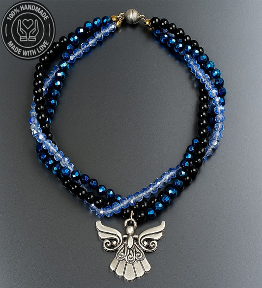 Hematit Oniks Kristal Üç Sıralı Enerji Zihin Ve Nazardan Koruma Kolyesi