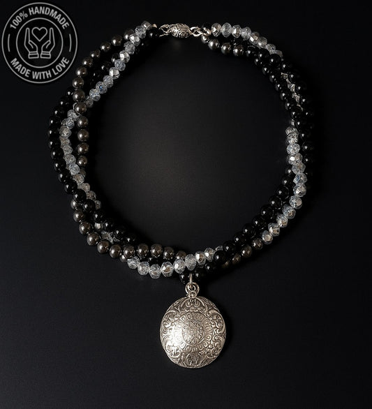 Hematit Oniks Kristal 3 Sıralı Güç, Nazardan Koruma Ve Zihinsel Berraklık Kolyesi