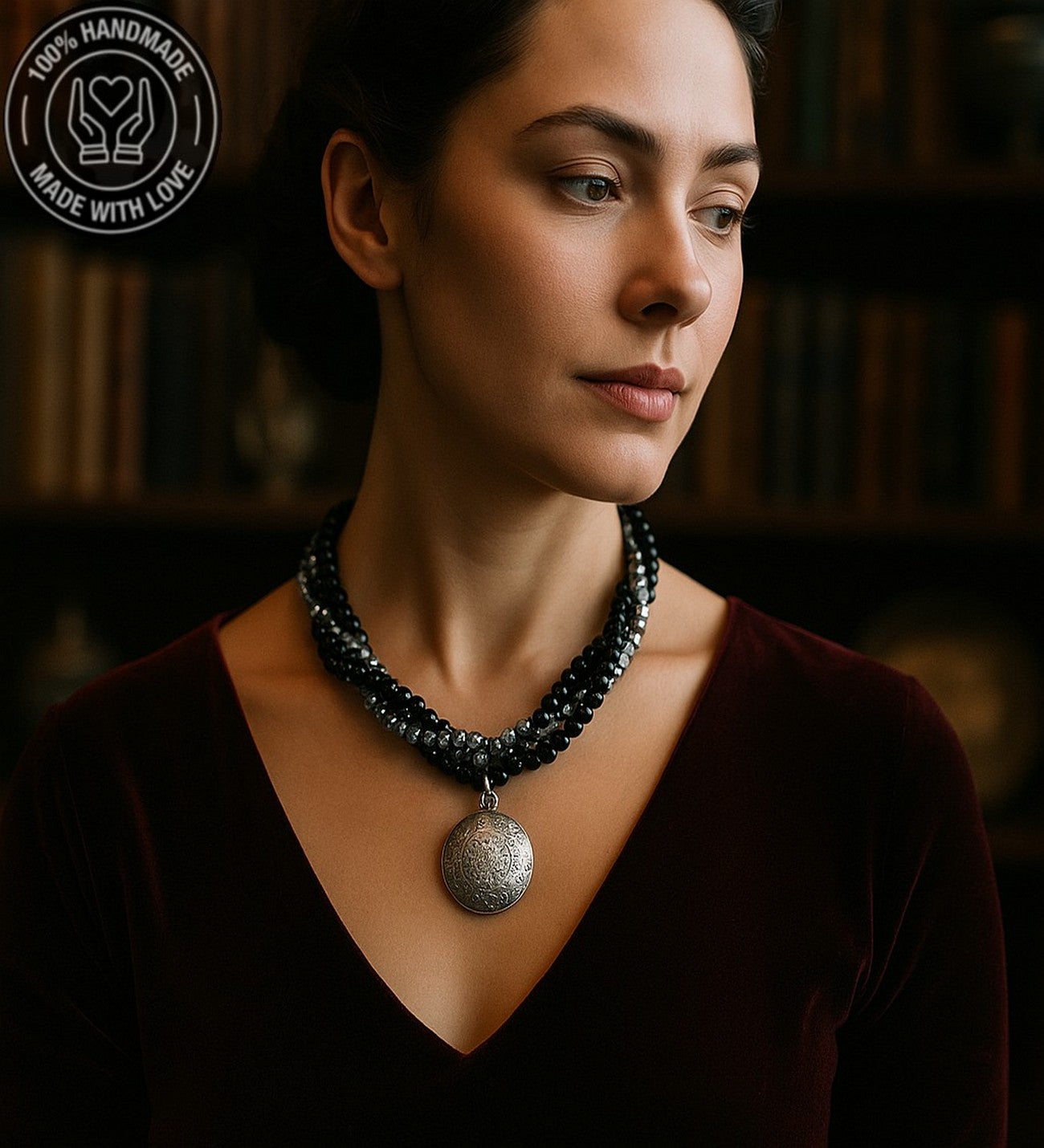 Hematit Oniks Kristal 3 Sıralı Güç, Nazardan Koruma Ve Zihinsel Berraklık Kolyesi