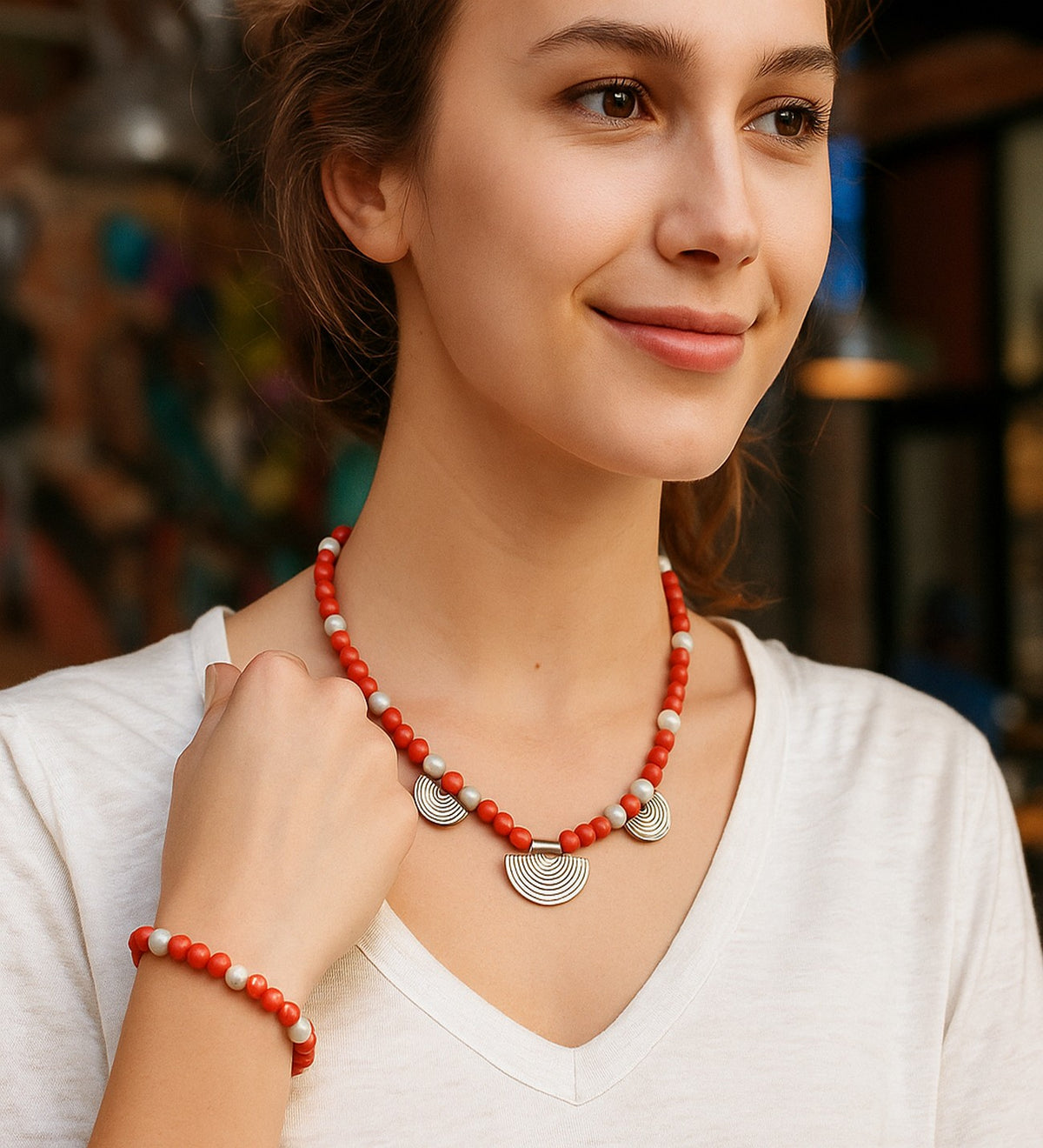 Jasper Natural Stone Necklace & Bracelet Set – Howlite, Balance and Strength
