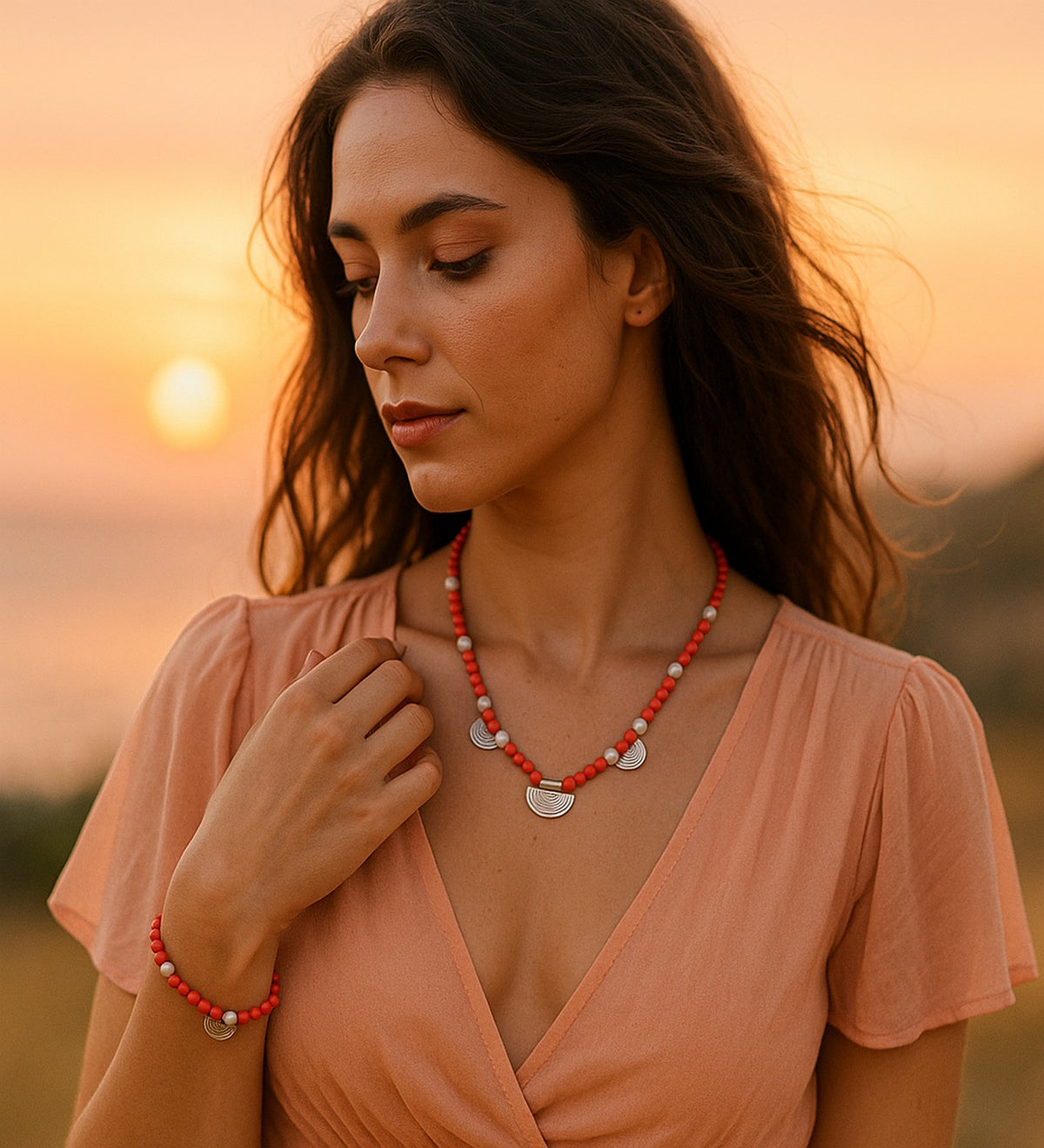 Jasper Natural Stone Necklace & Bracelet Set – Howlite, Balance and Strength