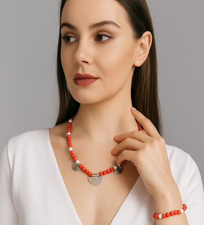 Jasper Natural Stone Necklace & Bracelet Set – Howlite, Balance and Strength