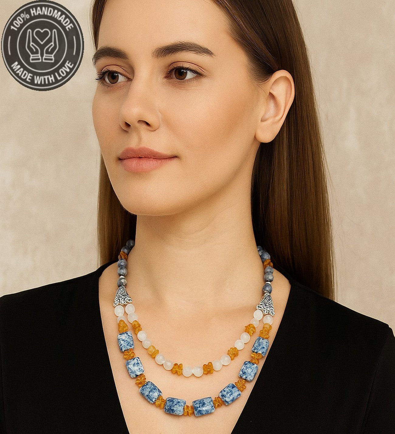 Kehribar Sodalit Dumanlı Akik Enerji, Mantık Ve Zihinsel Berraklık Kolye Bileklik Seti