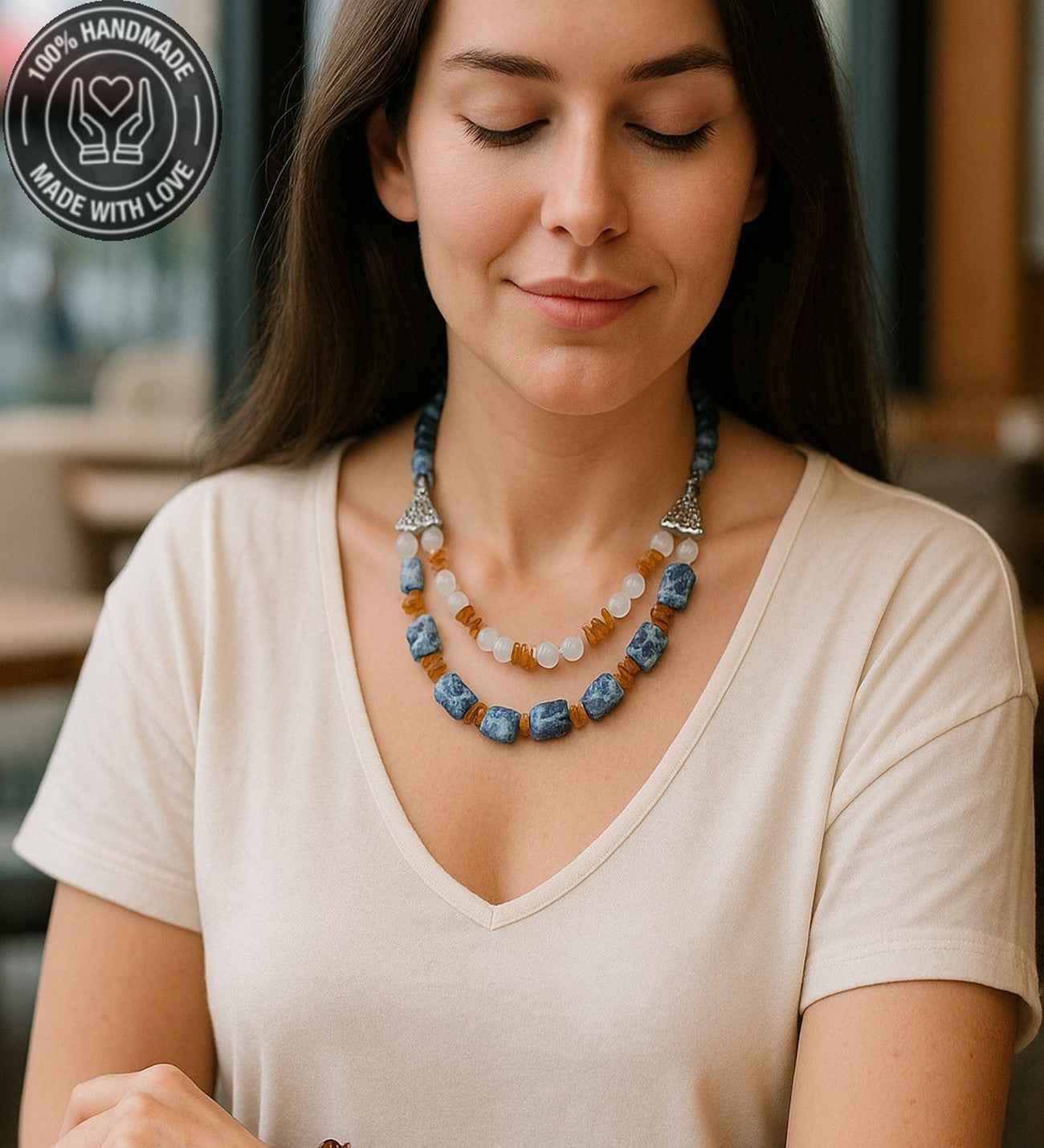 Kehribar Sodalit Dumanlı Akik Enerji, Mantık Ve Zihinsel Berraklık Kolye Bileklik Seti