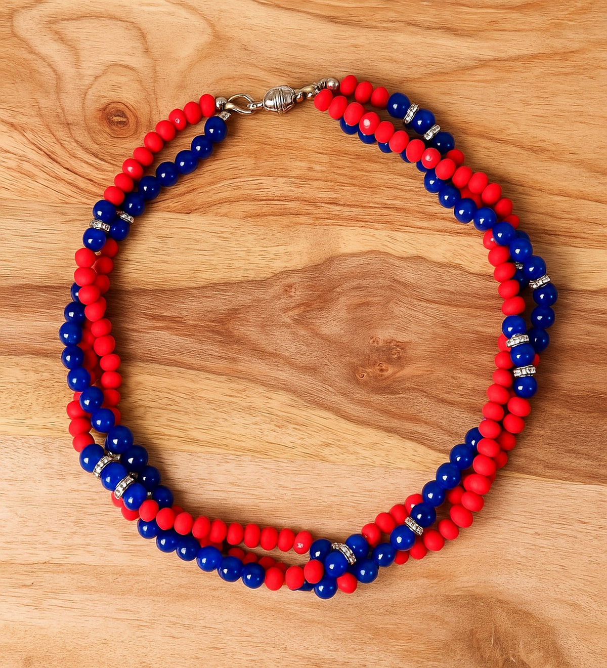 Lacivert Akik Kırmızı Kristal 3 Sıralı Iletişim, Ifade Ve Zihinsel Berraklık Kolyesi