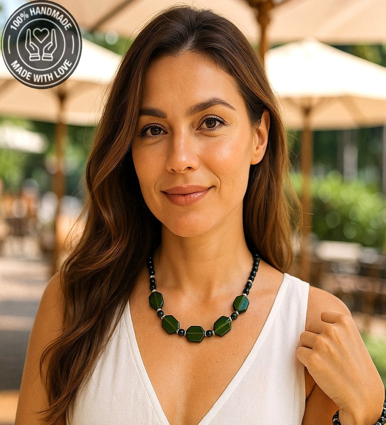 Sedef Oniks Yeşil Kaplan Gözü Güç, Odaklanma Ve Nazardan Korunma Kolye Bileklik Seti