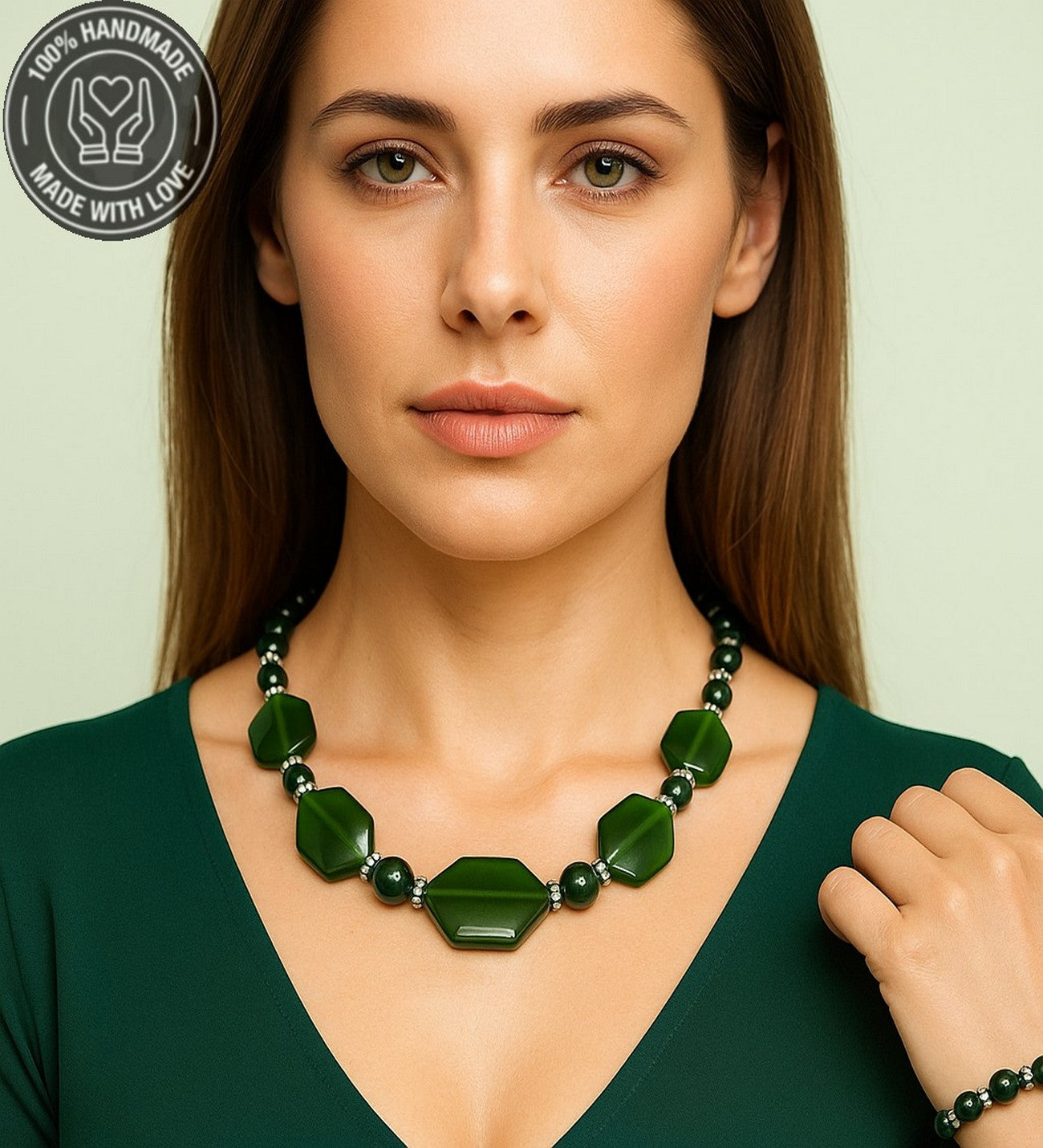 Sedef Oniks Yeşil Kaplan Gözü Güç, Odaklanma Ve Nazardan Korunma Kolye Bileklik Seti