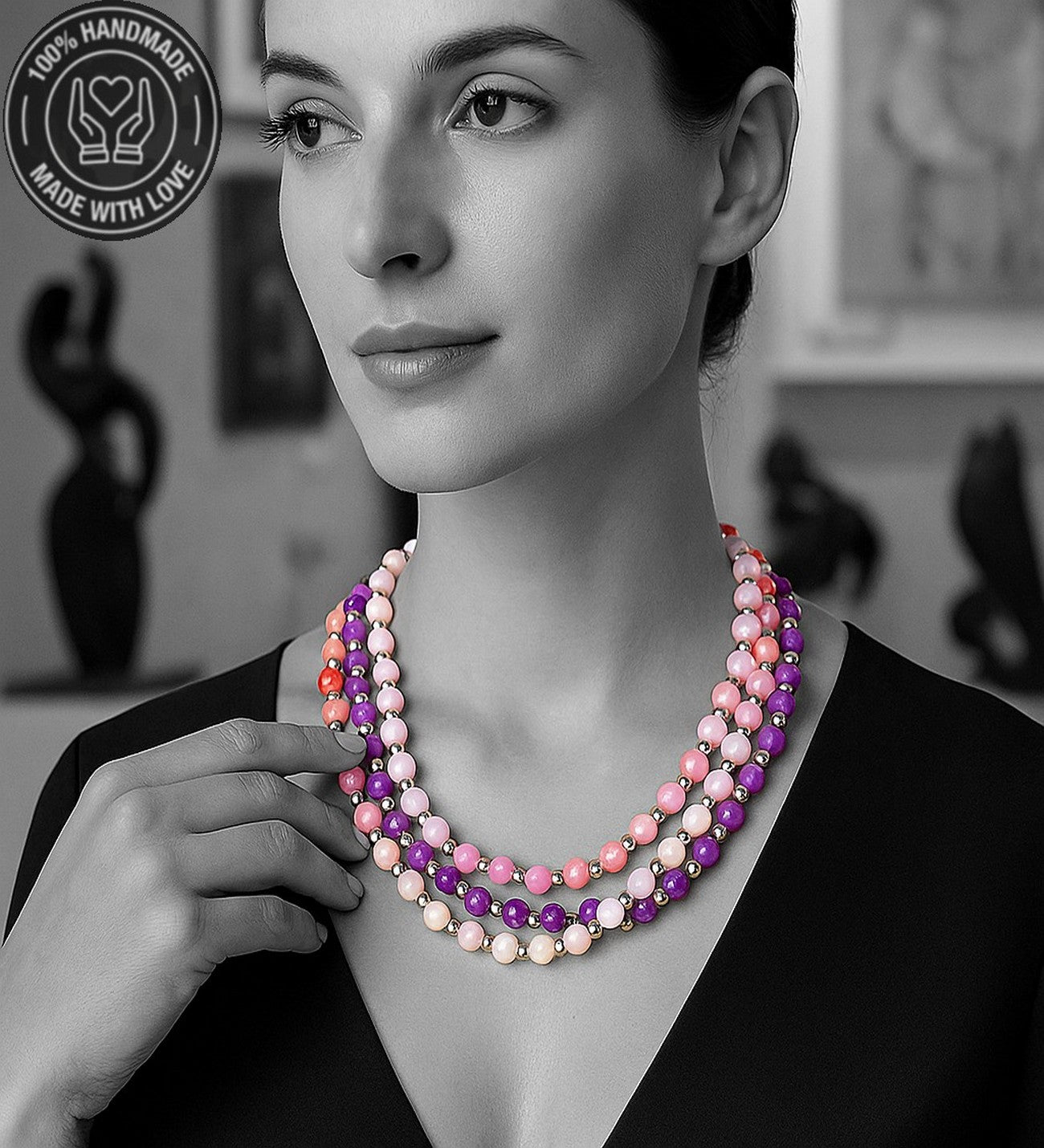 Kuvars Akik Ceyt Ayrılabilen Üç Sıralı Nazardan Korunma Ve Şifa Kolyesi