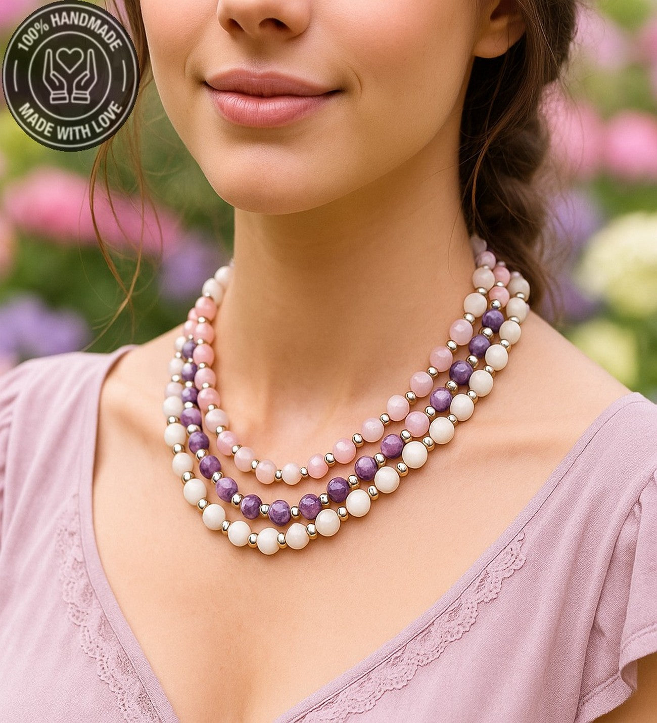 Kuvars Akik Ceyt Ayrılabilen Üç Sıralı Nazardan Korunma Ve Şifa Kolyesi