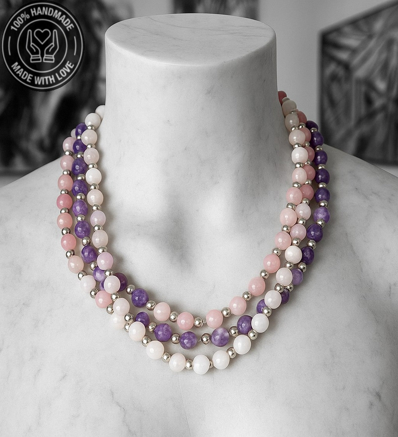 Kuvars Akik Ceyt Ayrılabilen Üç Sıralı Nazardan Korunma Ve Şifa Kolyesi