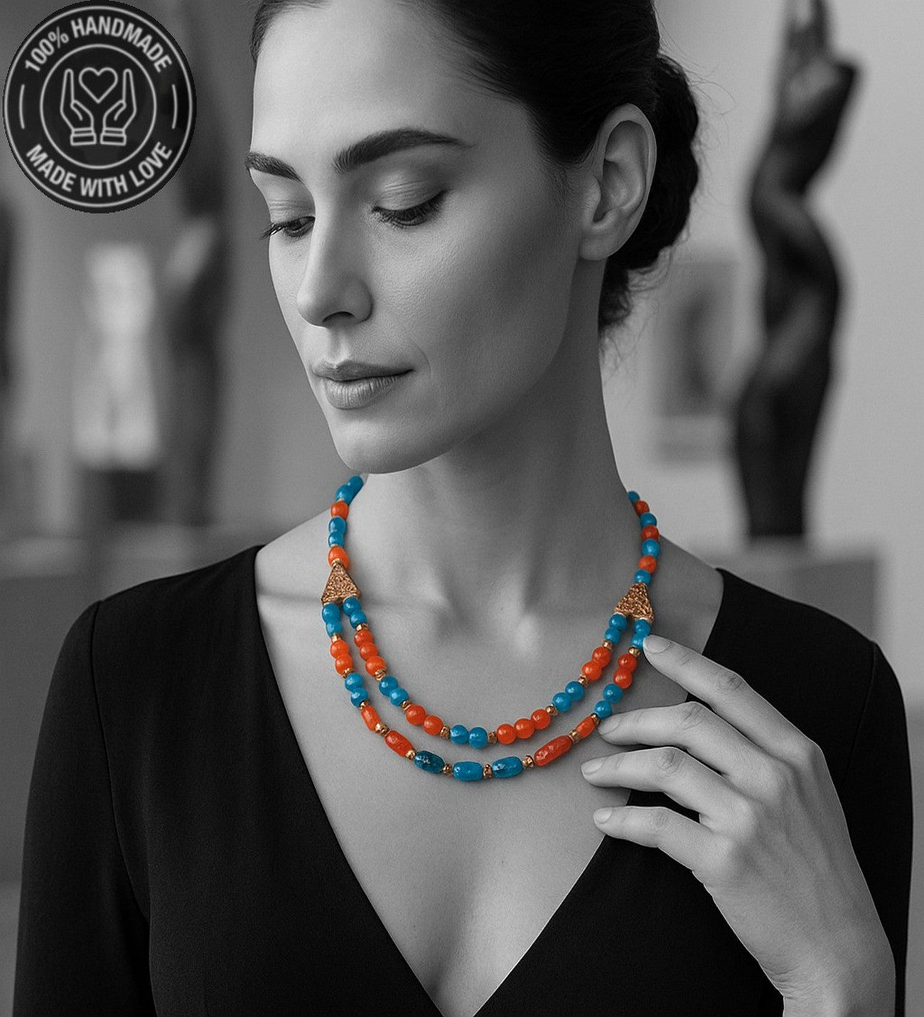 Turuncu Akik Mavi Akik Enerji Veren Nazara Karşı Koruyan 2 Sıralı Kolye