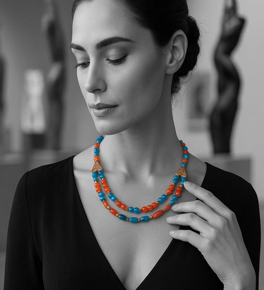 Orange Agate Blue Agate Energizing Evil Eye Protection 2-Strand Necklace