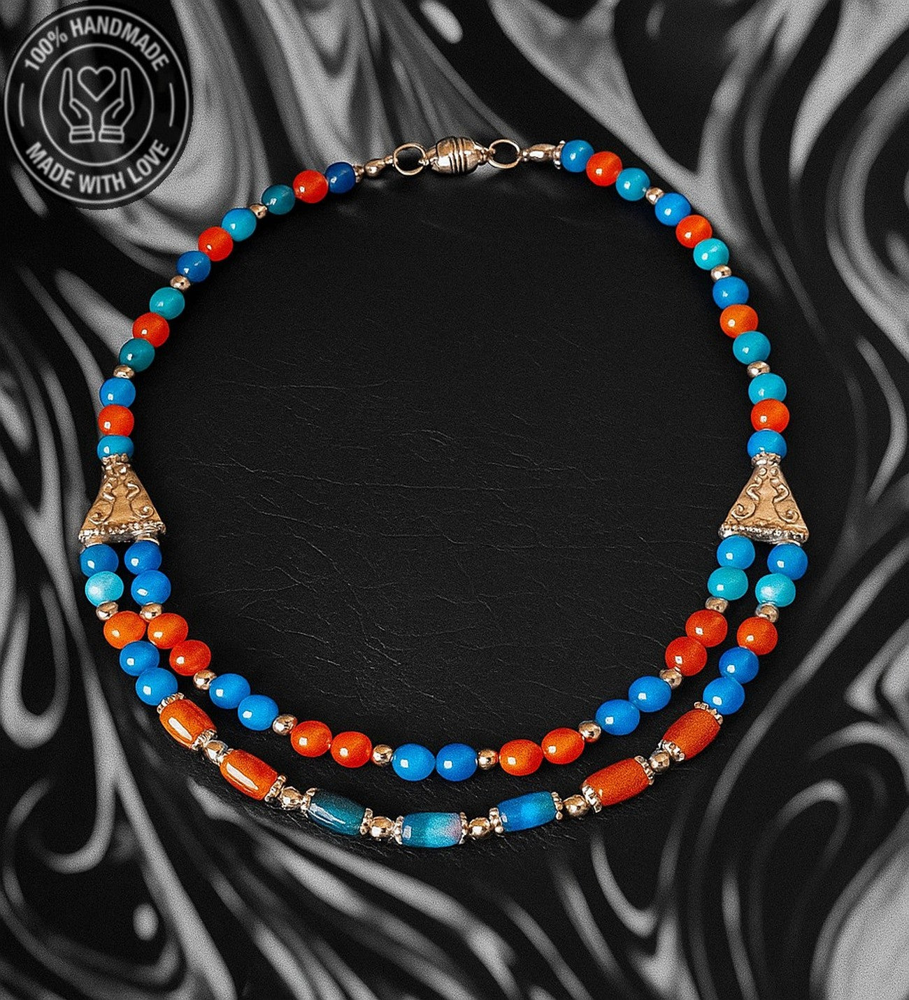 Turuncu Akik Mavi Akik Enerji Veren Nazara Karşı Koruyan 2 Sıralı Kolye