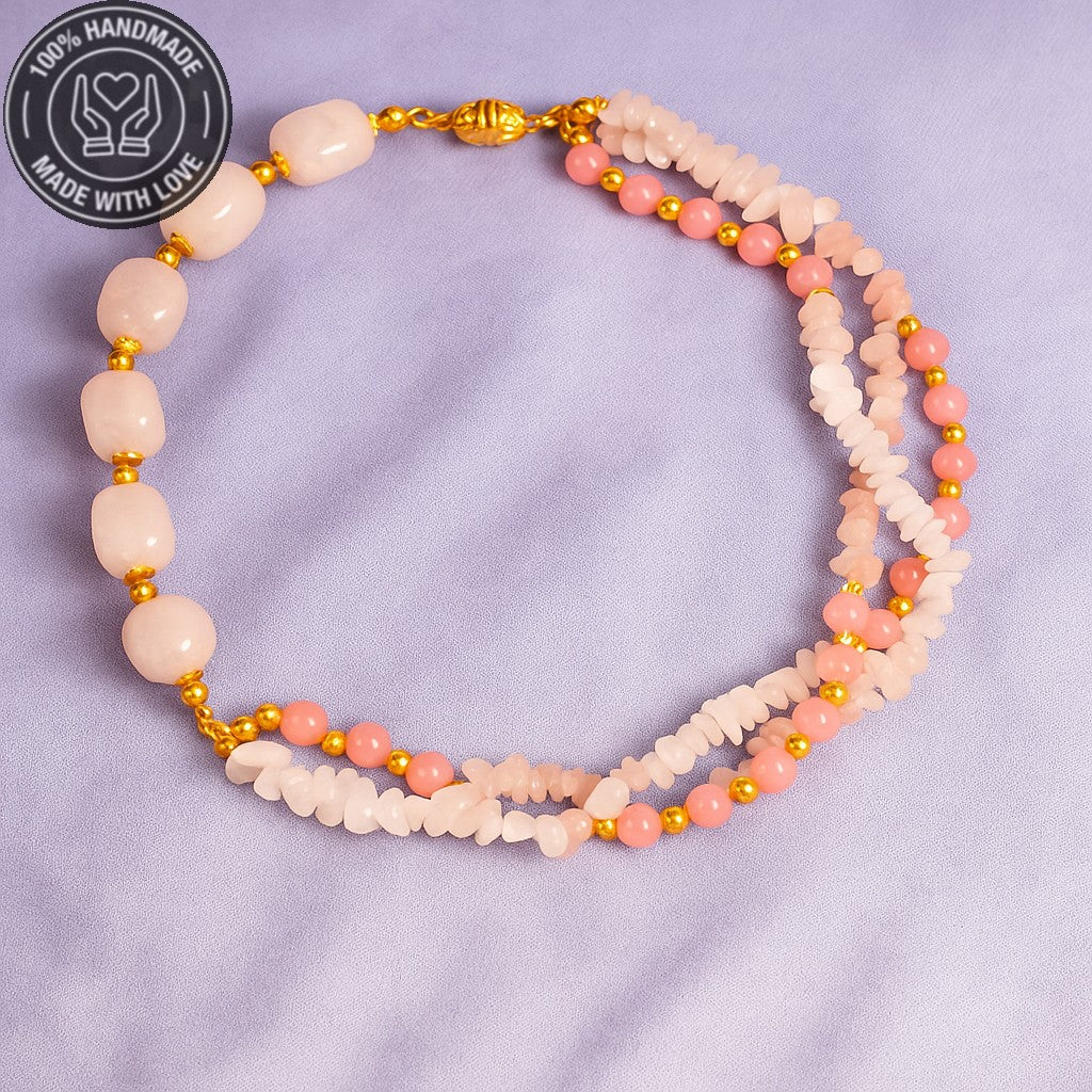 Pembe Kuvars 3 Sıralı Koşulsuz Sevgi Ve Huzur Kolyesi