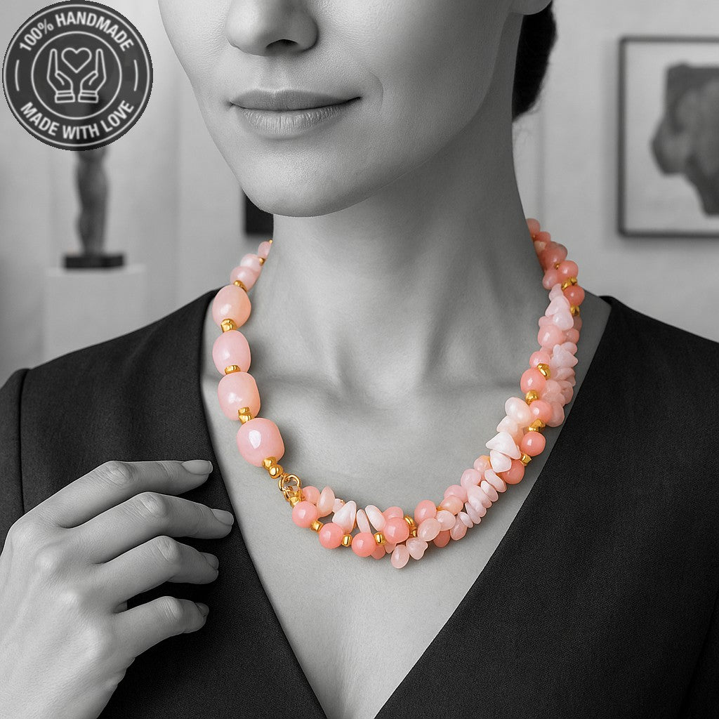 Pembe Kuvars 3 Sıralı Koşulsuz Sevgi Ve Huzur Kolyesi