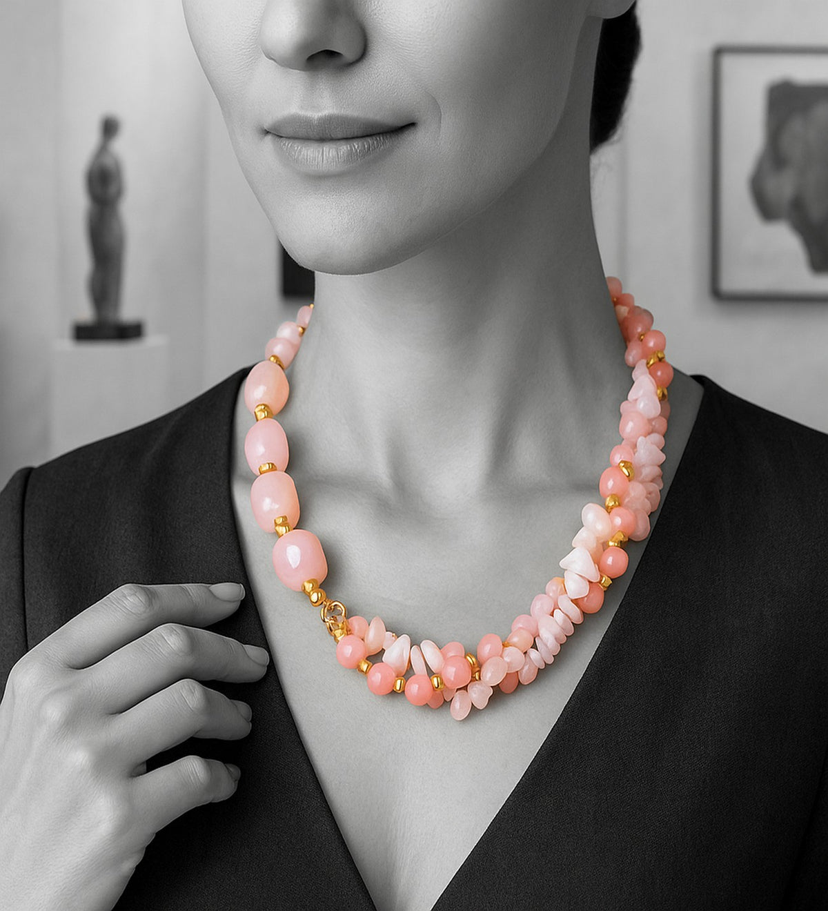 Pembe Kuvars 3 Sıralı Koşulsuz Sevgi Ve Huzur Kolyesi
