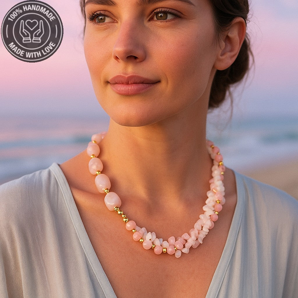 Pembe Kuvars 3 Sıralı Koşulsuz Sevgi Ve Huzur Kolyesi